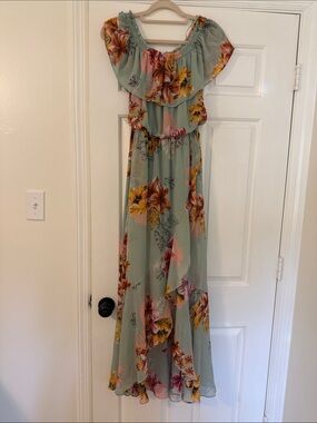 Express Mint Green Floral Off-Shoulder Dress